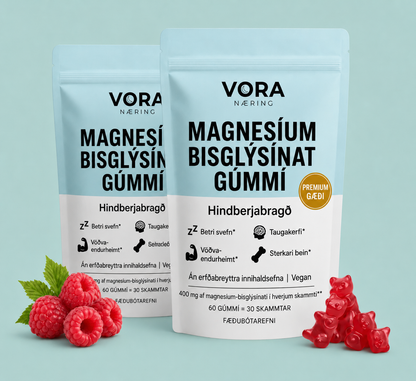 Tveir pokar af VORA Næring magnesíum bisglýsínat gúmmíum